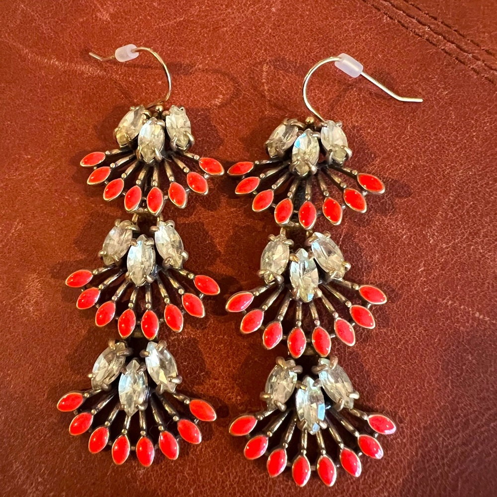 Stella & Dot dangle convertible gold orange rhinestone earrings